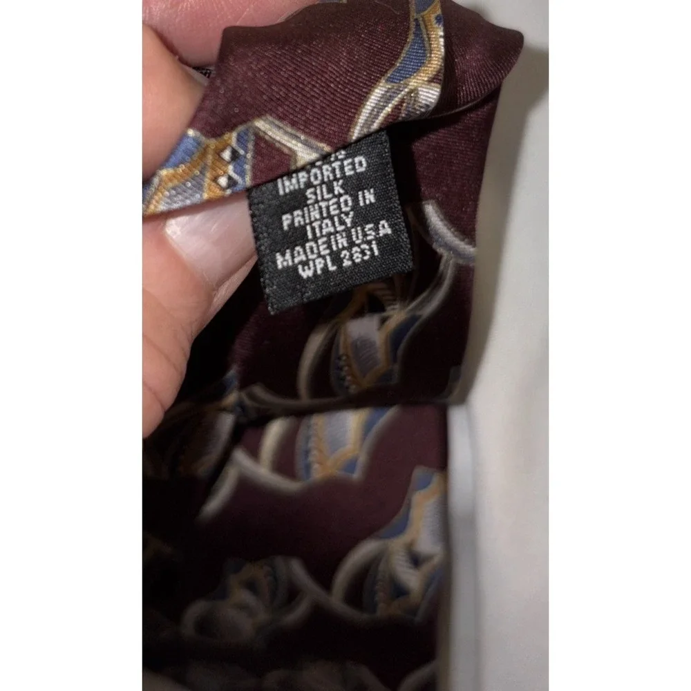 Henry Grethel‎ Men's Italian Silk Necktie Burgandy Multicolor Geometric 57 Inch